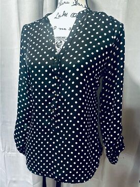 LC Lauren Conrad Black and White Polka Dot Button-Front with Metal gold buttons